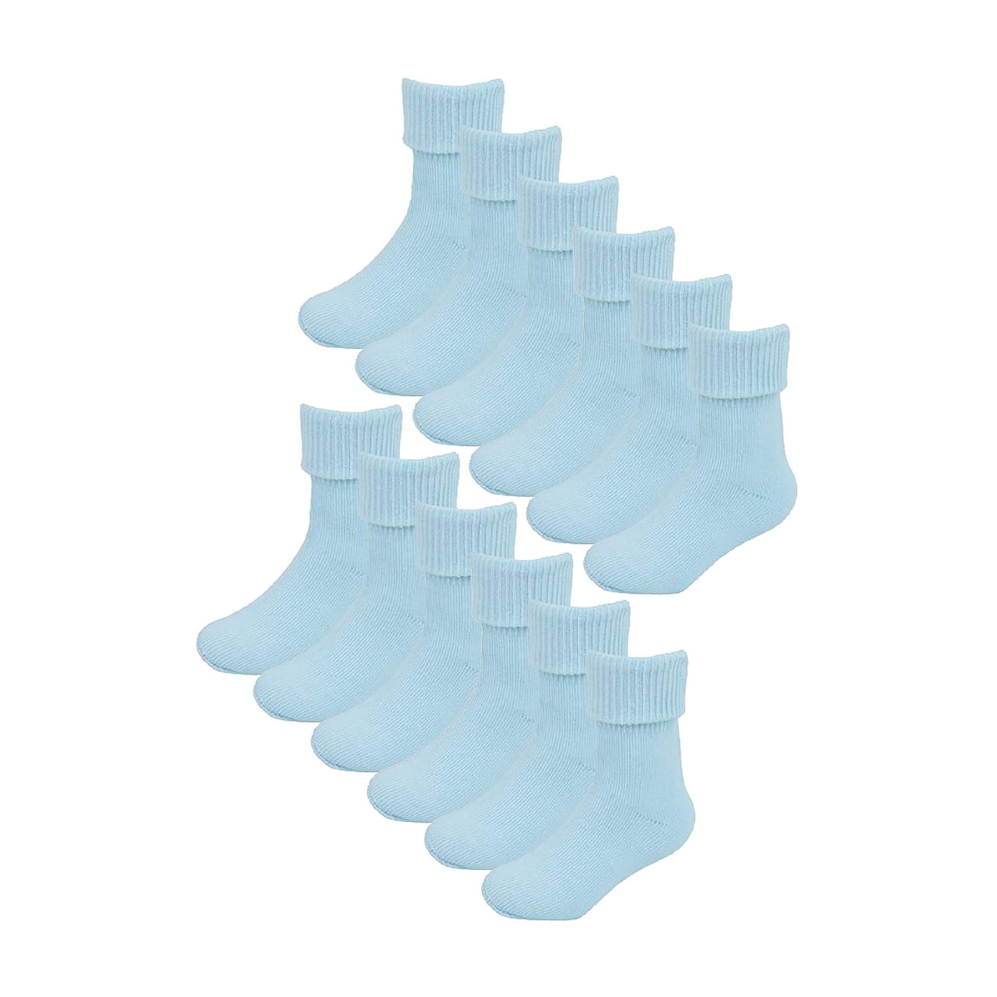 Newborn Baby Boy Socks – 6 Pairs Of Turn-Over Top Cotton Rich Socks In Blue & Cream