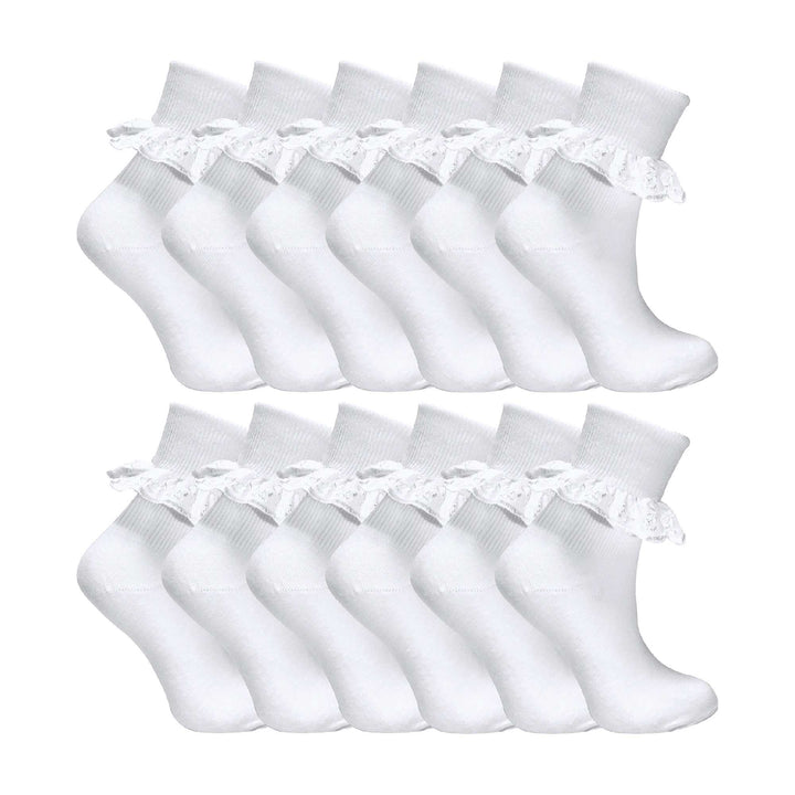 Lot de 12 paires de chaussettes blanches à volants en dentelle pour bébé fille