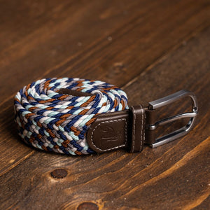 Woven Belt - Navy / Grey & Brown Zigzag