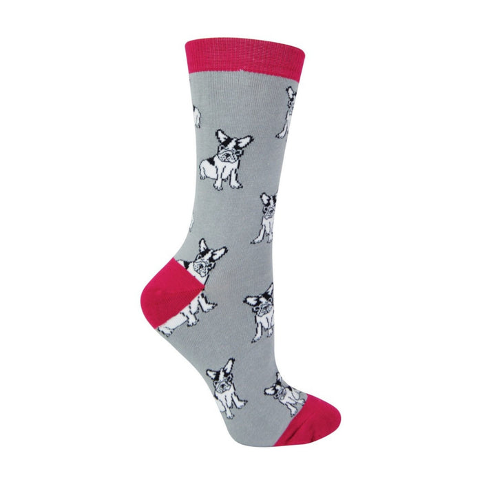 1 Packung Damen-Socken mit Bambusmotiv und grauem Französische-Bulldoggen-Motiv