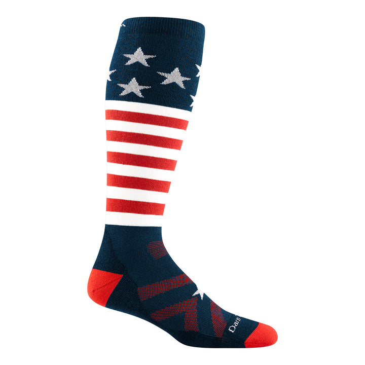 Mens Merino Wool Captain Stripe US Flag Knee High Midweight Ski Snowboard Socks