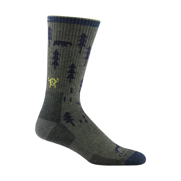 Mens Forest Patterned Boot Midweight Merino Wool Hiking Socks