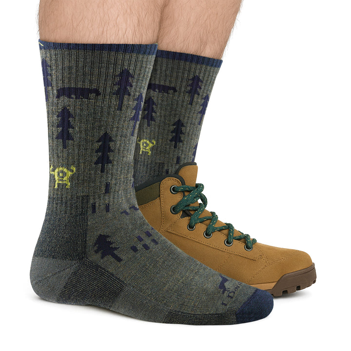 Mens Forest Patterned Boot Midweight Merino Wool Hiking Socks