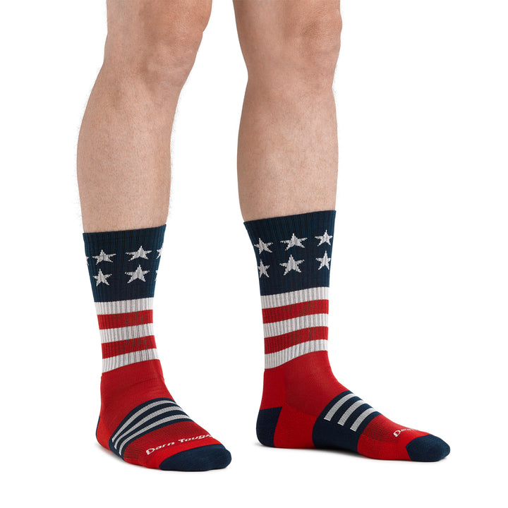 Mens Captain Stripe US Flag Crew Lightweight Hiking Merino Wool Socks