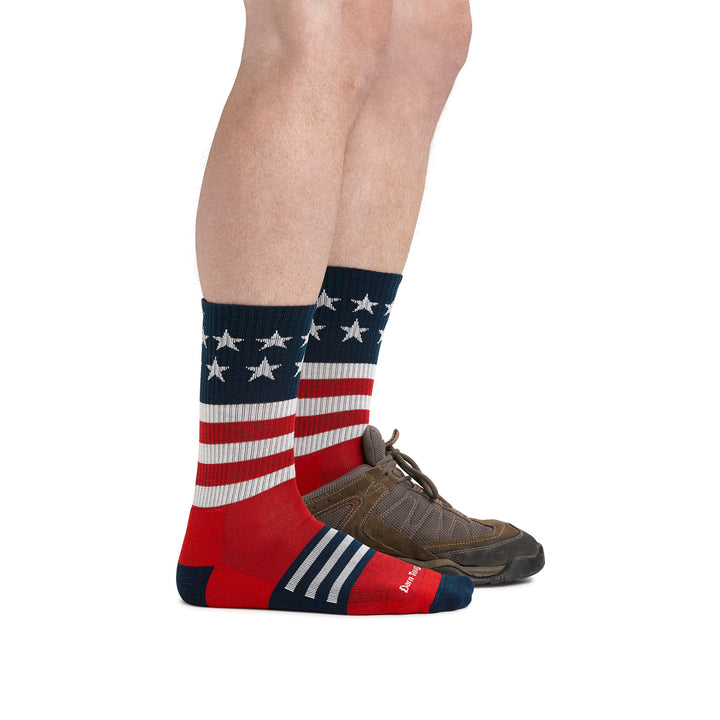 Mens Captain Stripe US Flag Crew Lightweight Hiking Merino Wool Socks