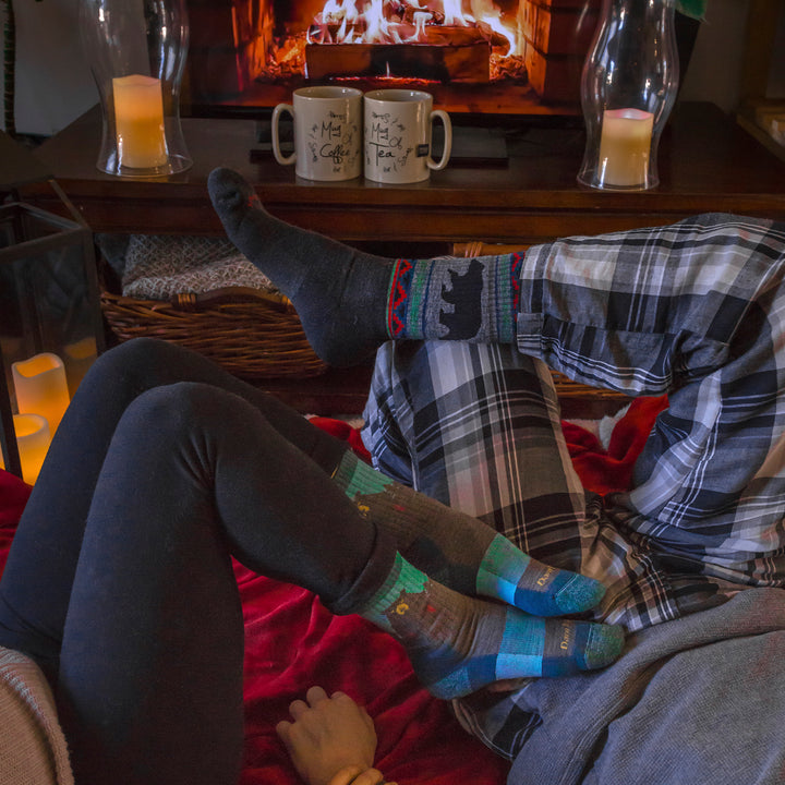 Mens Merino Wool Boot Midweight Seamless Patterned Hiking Socks