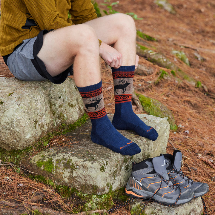 Mens Merino Wool Boot Midweight Seamless Patterned Hiking Socks