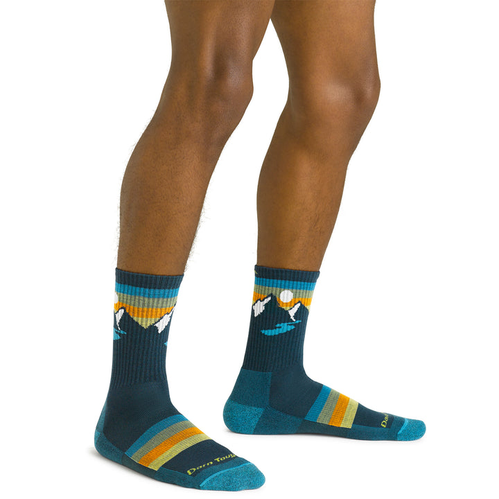 Mens Sunset Patterned Micro Crew Lightweight Hiking Seamless Merino Socks