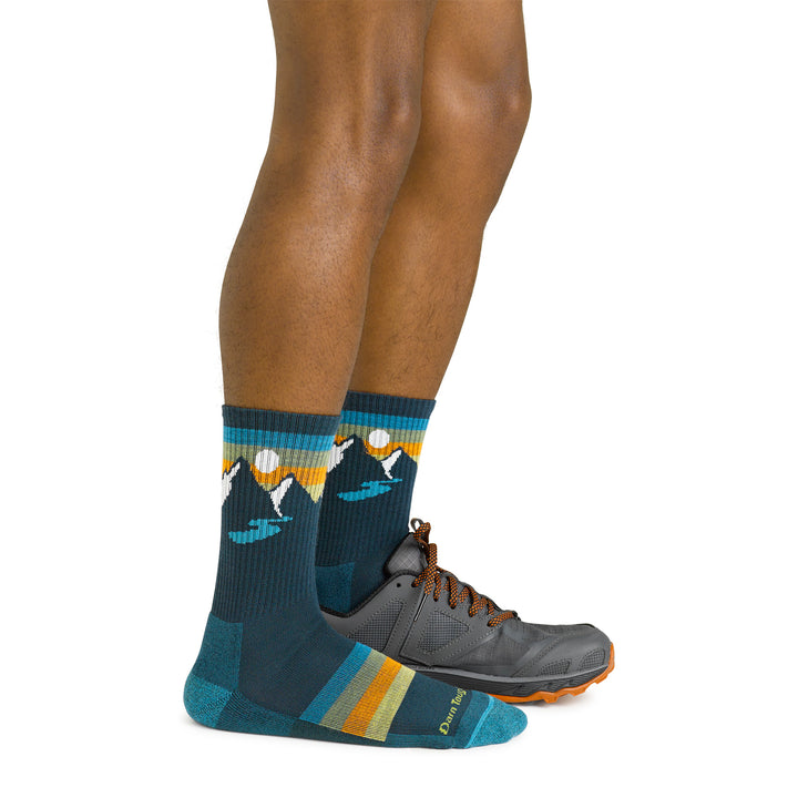 Mens Sunset Patterned Micro Crew Lightweight Hiking Seamless Merino Socks