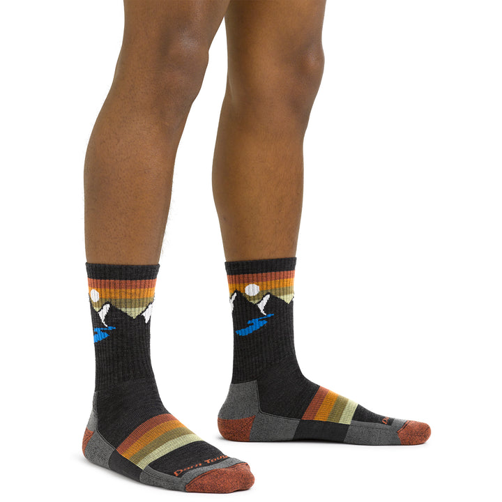 Mens Sunset Patterned Micro Crew Lightweight Hiking Seamless Merino Socks