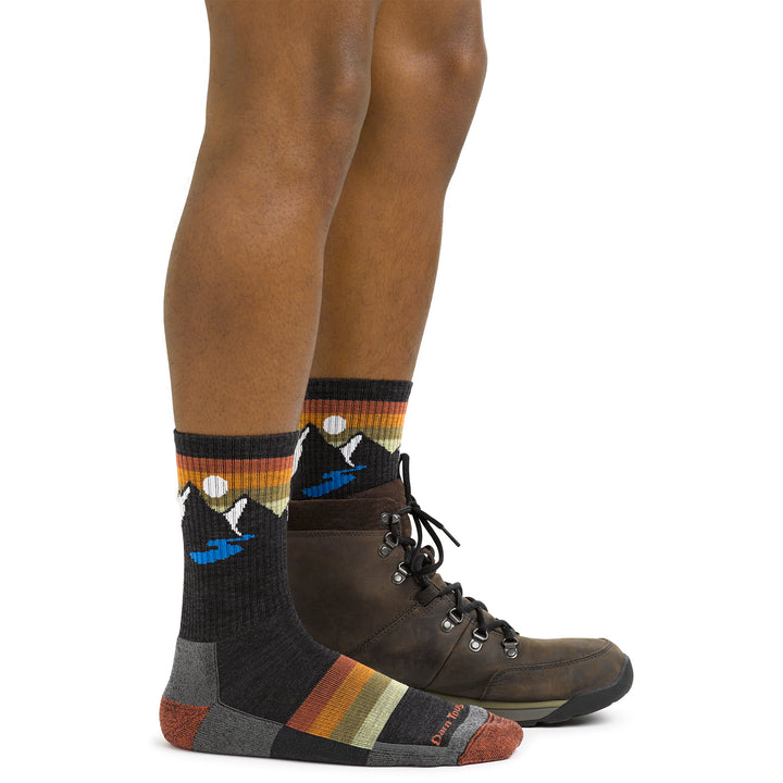 Mens Sunset Patterned Micro Crew Lightweight Hiking Seamless Merino Socks