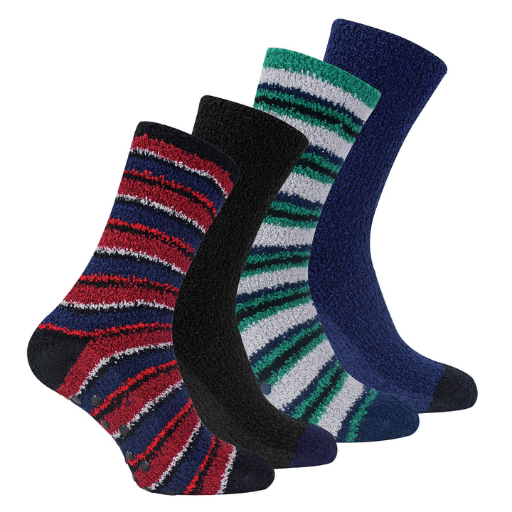 Lot de 4 paires de chaussettes de lit confortables et moelleuses pour homme avec semelles antidérapantes