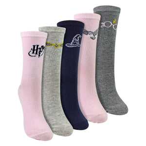 5 Pairs Ladies Cotton Novelty Socks - Harry Potter Pattern Comfortable Socks