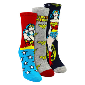 3 Pairs Ladies Cotton Novelty Socks - Wonder Woman Pattern Comfortable Socks