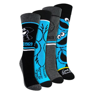 4 Pairs Mens Cotton Novelty Socks - Cookie Monster Pattern Comfortable Socks