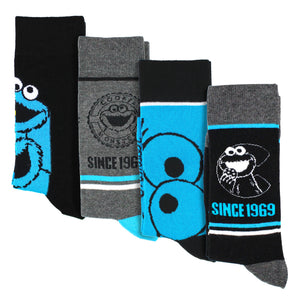 4 Pairs Mens Cotton Novelty Socks - Cookie Monster Pattern Comfortable Socks