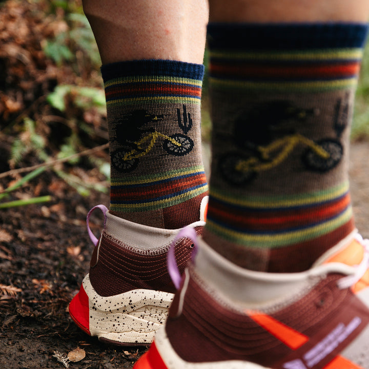 Mens Animal Patterned Micro Crew Lightweight Hiking Merino Wool Socks