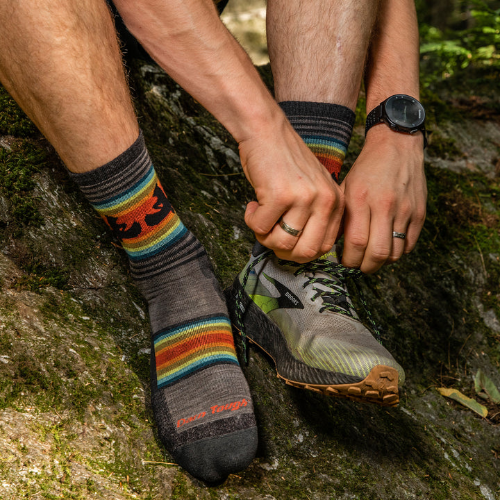 Mens Animal Patterned Micro Crew Lightweight Hiking Merino Wool Socks