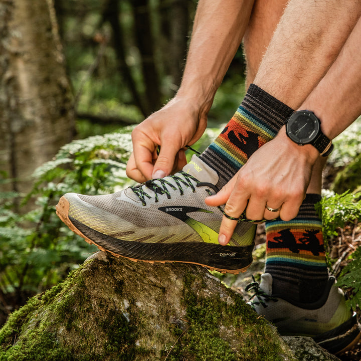 Mens Animal Patterned Micro Crew Lightweight Hiking Merino Wool Socks