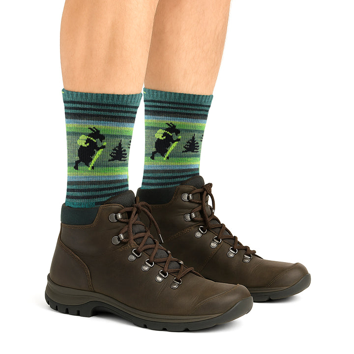 Mens Animal Patterned Micro Crew Lightweight Hiking Merino Wool Socks
