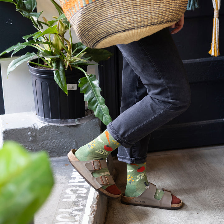 Ladies Vegetable Patterned Lightweight Merino Wool Crew Socks