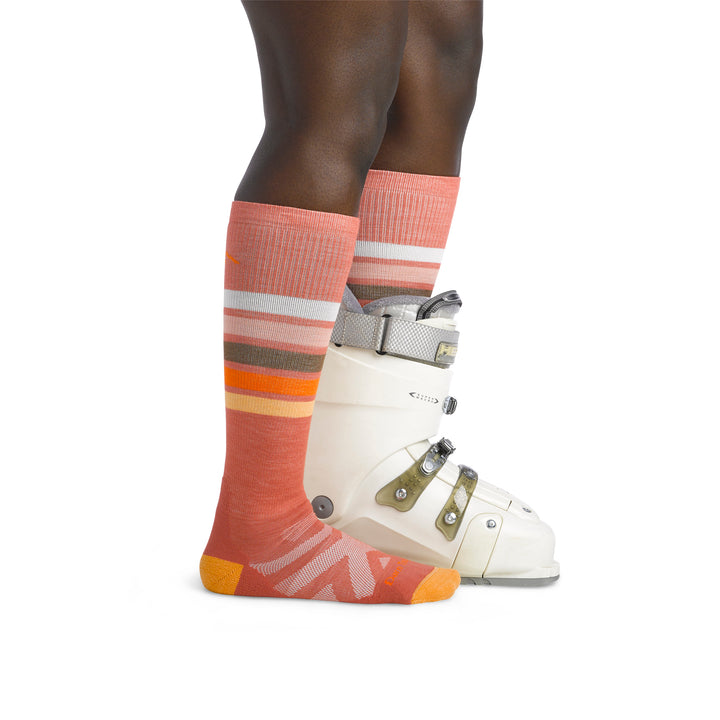 Ladies Over-the-Calf Midweight Ski Snowboard Striped Merino Wool Socks