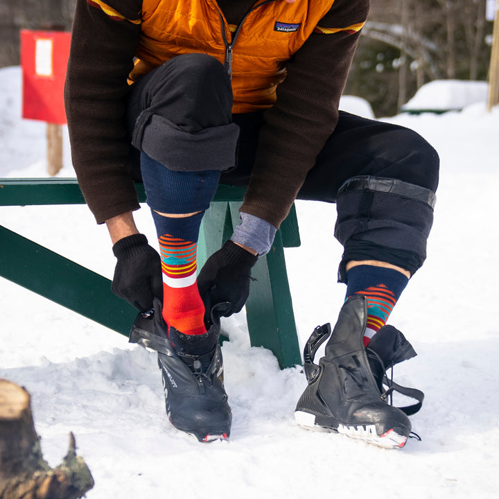 Mens Merino Wool Nordic Patterned Boot Lightweight Ski Snowboard Socks