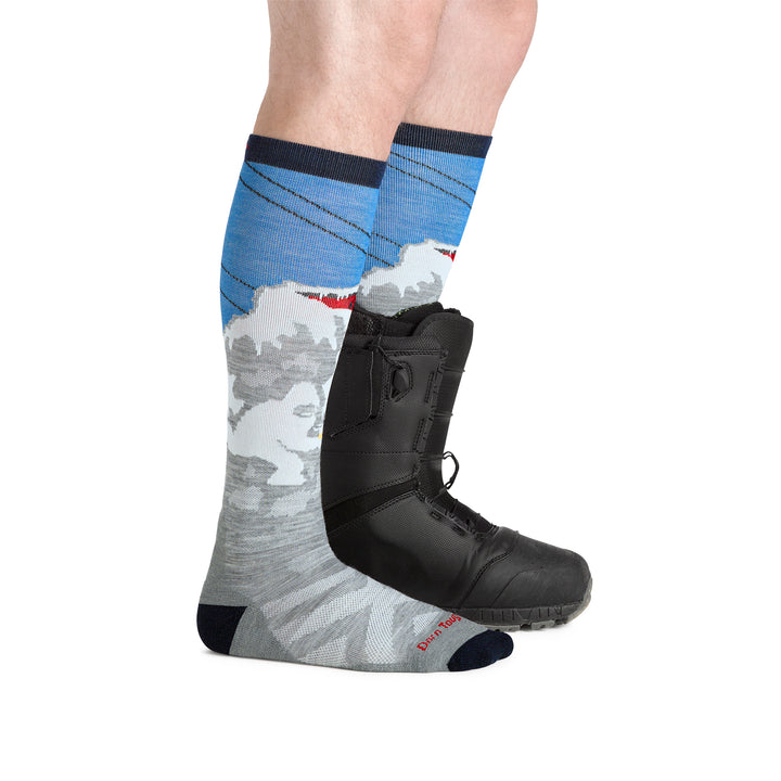 Mens Merino Wool Yeti Patterned Knee High Midweight Ski Snowboard Socks