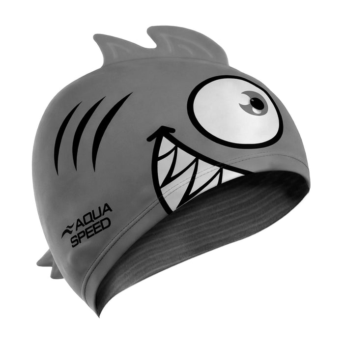 Boys Girls Piranha Patterned Swimming Cap | Silicone 3D Print Easy Fit Swim Cap