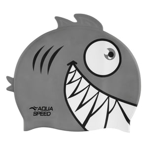 Boys Girls Piranha Patterned Swimming Cap | Silicone 3D Print Easy Fit Swim Cap
