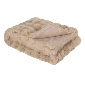 Beige faux fur throw blanket soft plush luxury blanket folded with smooth backing