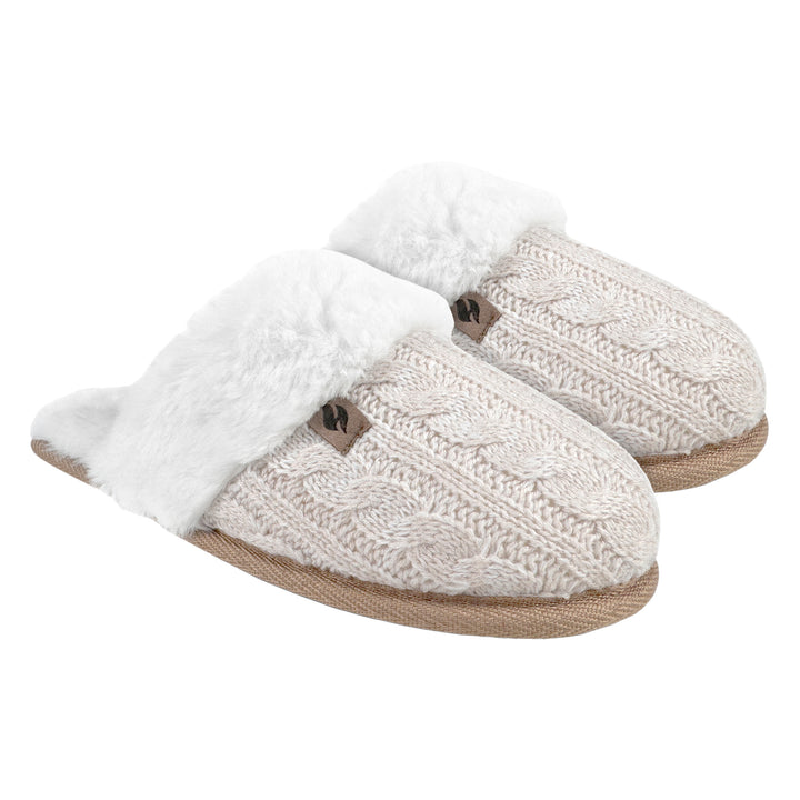 Ladies Cable Knit Faux Fur Thermal Winter Slippers