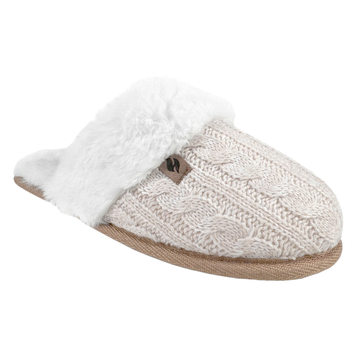 Ladies Cable Knit Faux Fur Thermal Winter Slippers