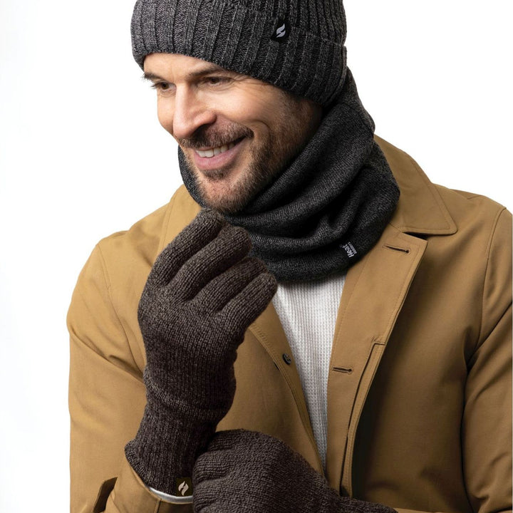 Mens Thermal Gloves with Protective Ribbed Cuff - 2 Pack