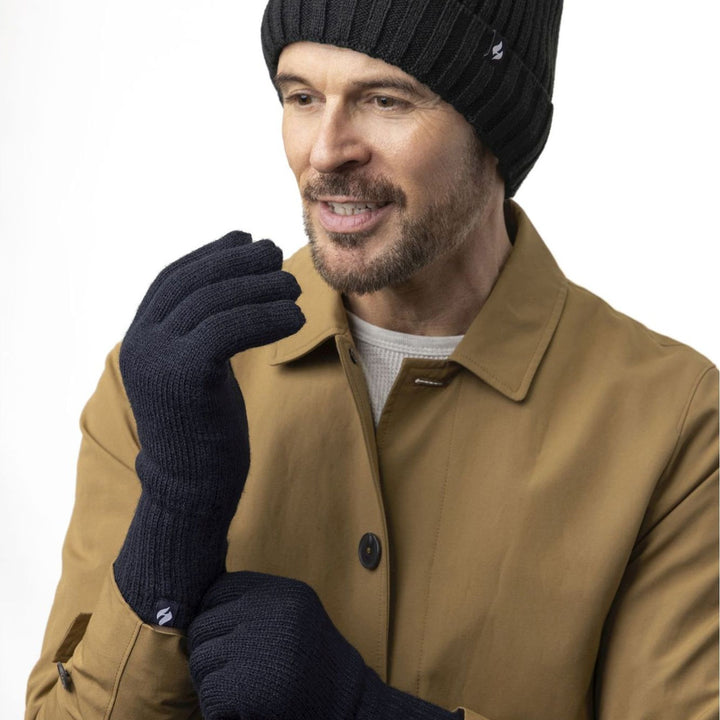 Mens Thermal Gloves with Protective Ribbed Cuff - 2 Pack