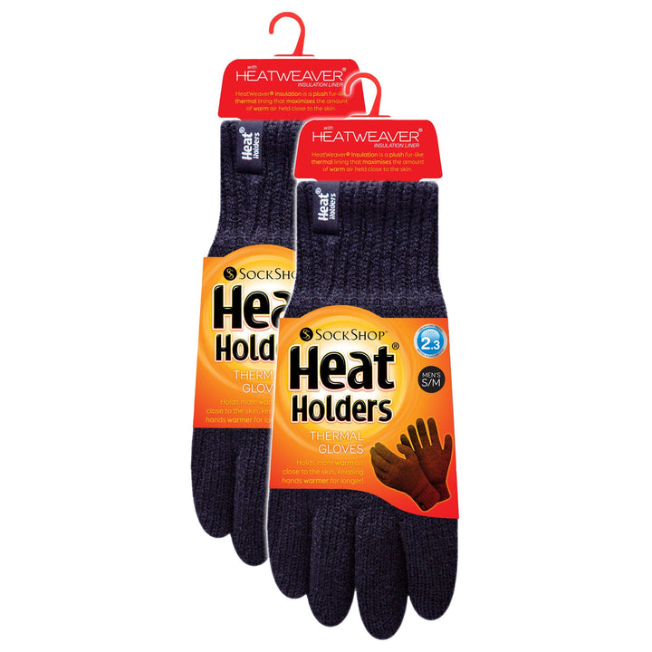 Mens Thermal Gloves with Protective Ribbed Cuff - 2 Pack