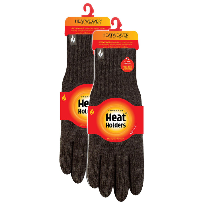 Mens Thermal Gloves with Protective Ribbed Cuff - 2 Pack