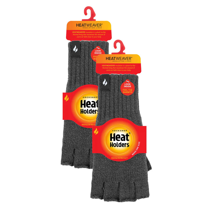 Mens Fingerless Gloves with Thermal Fleece Lining - 2 Pack