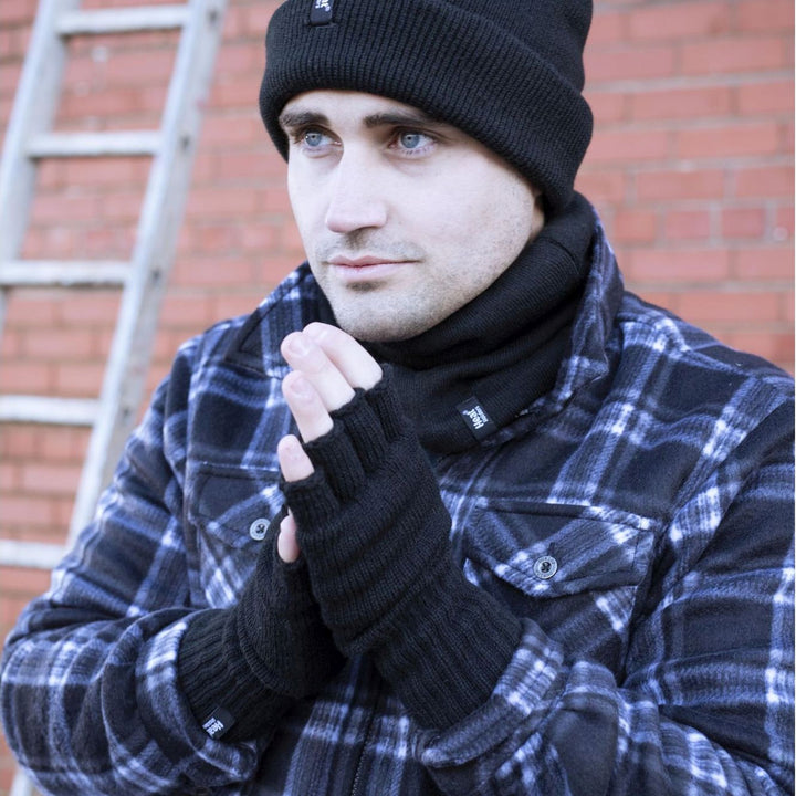 Mens Fingerless Gloves with Thermal Fleece Lining - 2 Pack