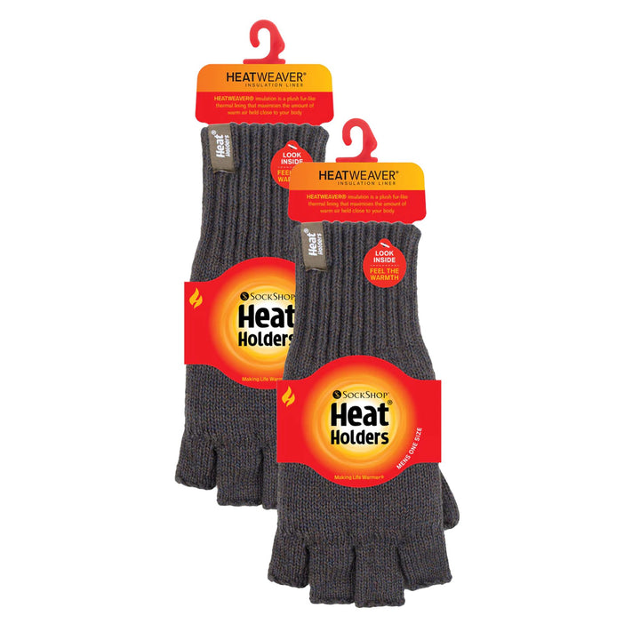 Mens Fingerless Gloves with Thermal Fleece Lining - 2 Pack