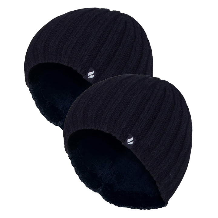 Mens Chunky Soft Winter Ribbed Hat - 2 Pack