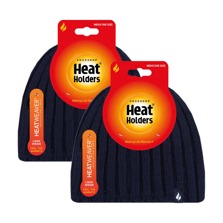 Mens Chunky Soft Winter Ribbed Hat - 2 Pack