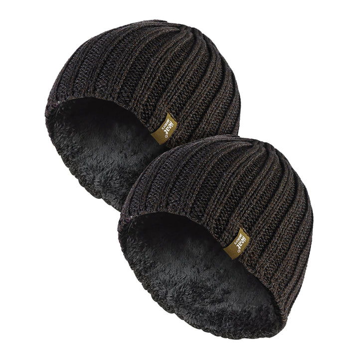 Mens Chunky Soft Winter Ribbed Hat - 2 Pack