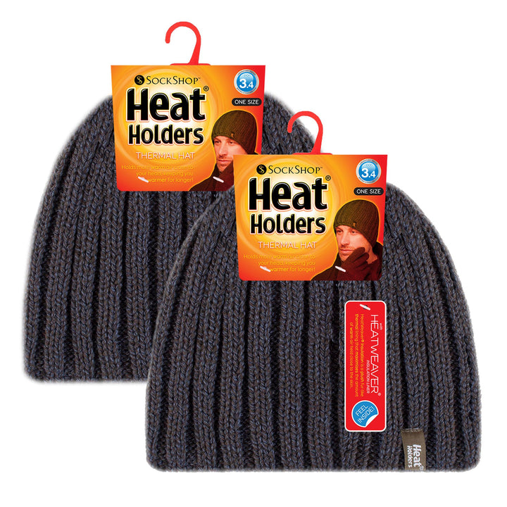 Mens Chunky Soft Winter Ribbed Hat - 2 Pack