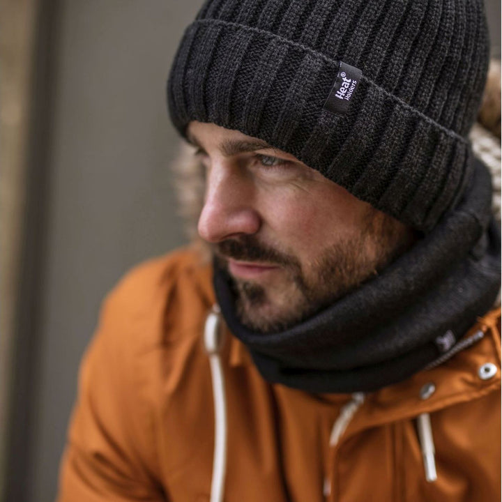Herren-Thermo-Beanie mit Rippenstrick und Fleecefutter, Umschlagmanschette
