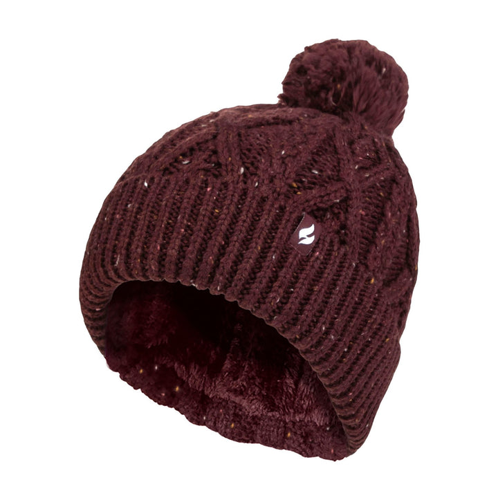 Kuschelige Bommelmütze mit Bommeln für Damen | Zopfmuster-Beanie mit Fleecefutter
