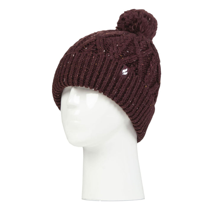 Kuschelige Bommelmütze mit Bommeln für Damen | Zopfmuster-Beanie mit Fleecefutter