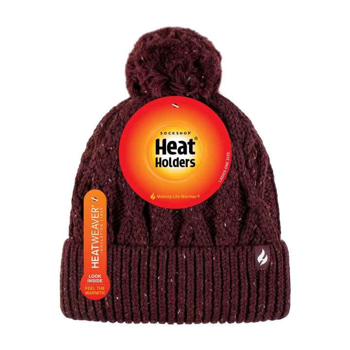 Kuschelige Bommelmütze mit Bommeln für Damen | Zopfmuster-Beanie mit Fleecefutter