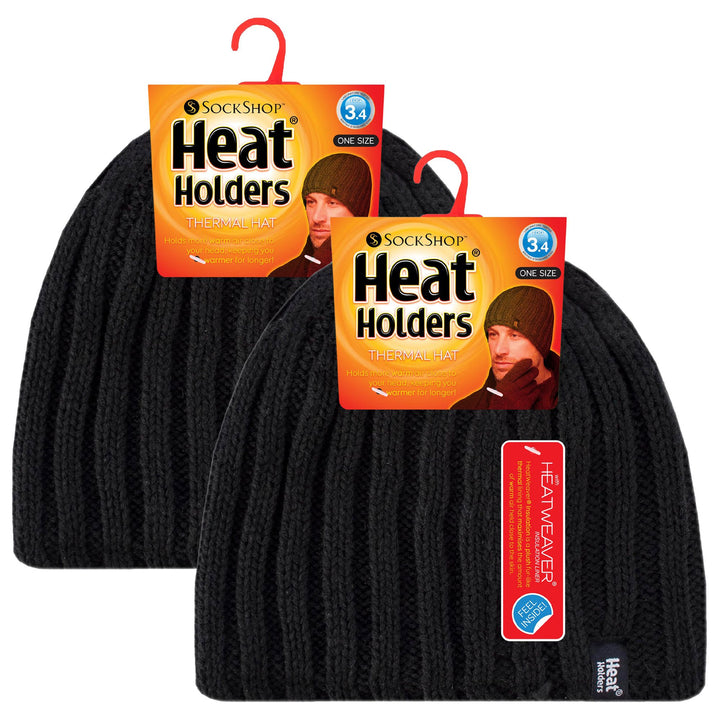 Mens Chunky Soft Winter Ribbed Hat - 2 Pack