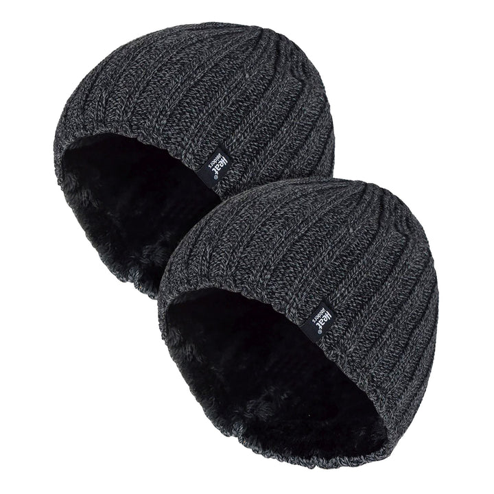 Mens Chunky Soft Winter Ribbed Hat - 2 Pack